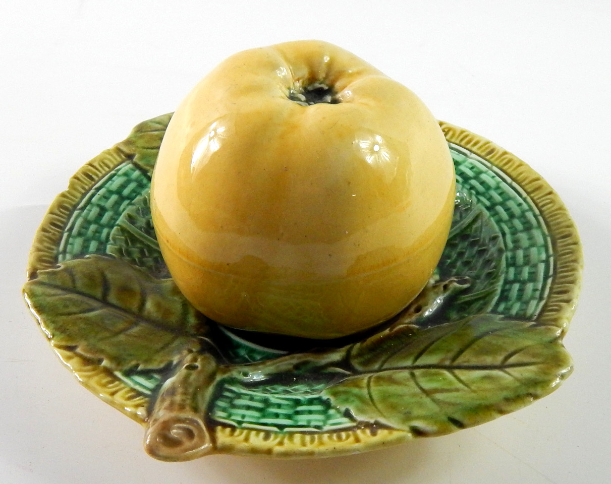 Appraisal: A thC majolica apple dish and cover naturalistically modelled AF