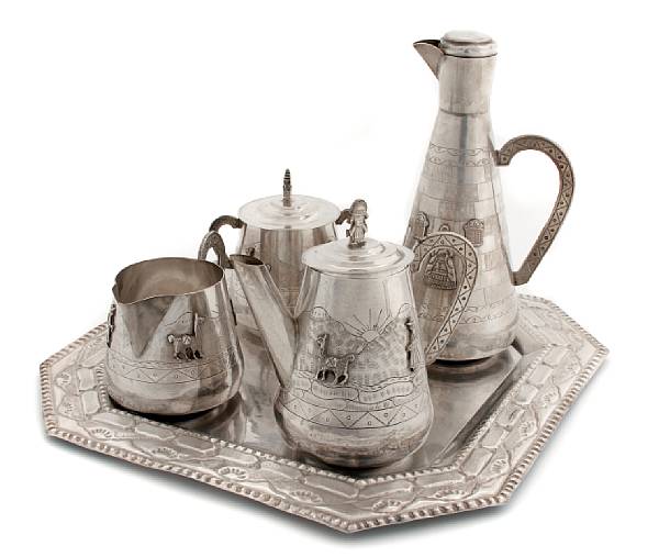 Appraisal: A Peruvian sterling group Comprising pc small tea set pot