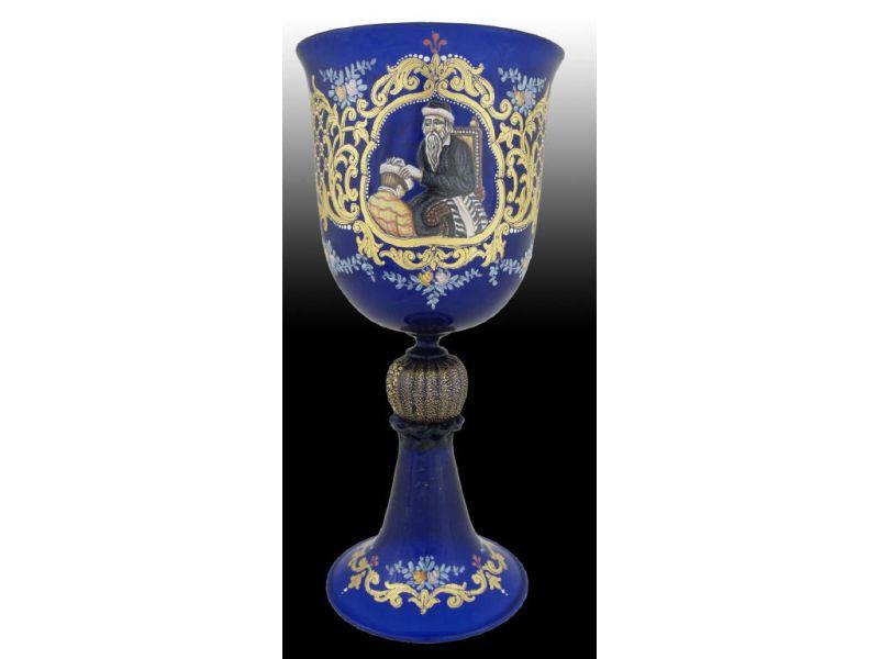 Appraisal: Moser Enamel on Glass Blue Goblet Description - '' T