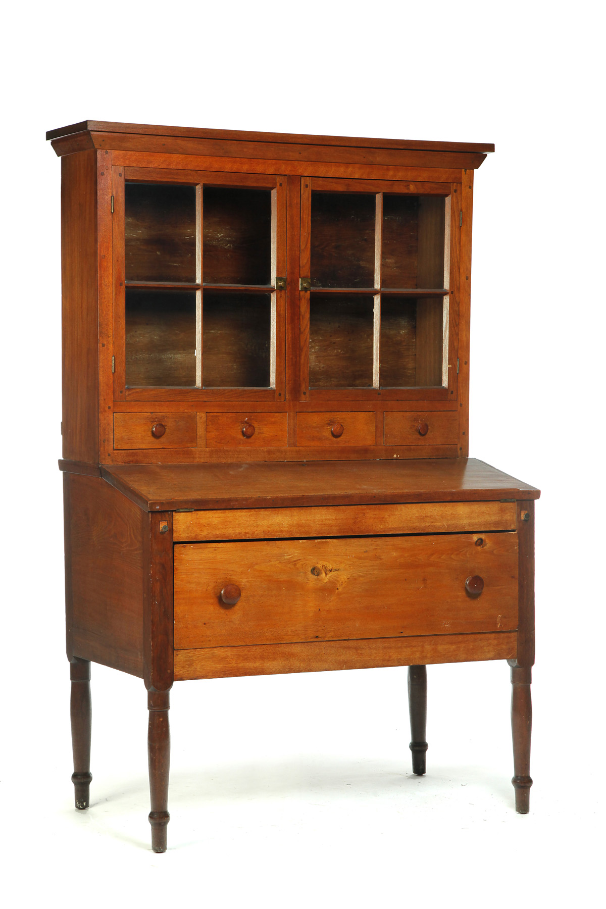 Appraisal: MIDWESTERN DESK-AND-BOOKCASE - walnut and poplar Two piece the upper