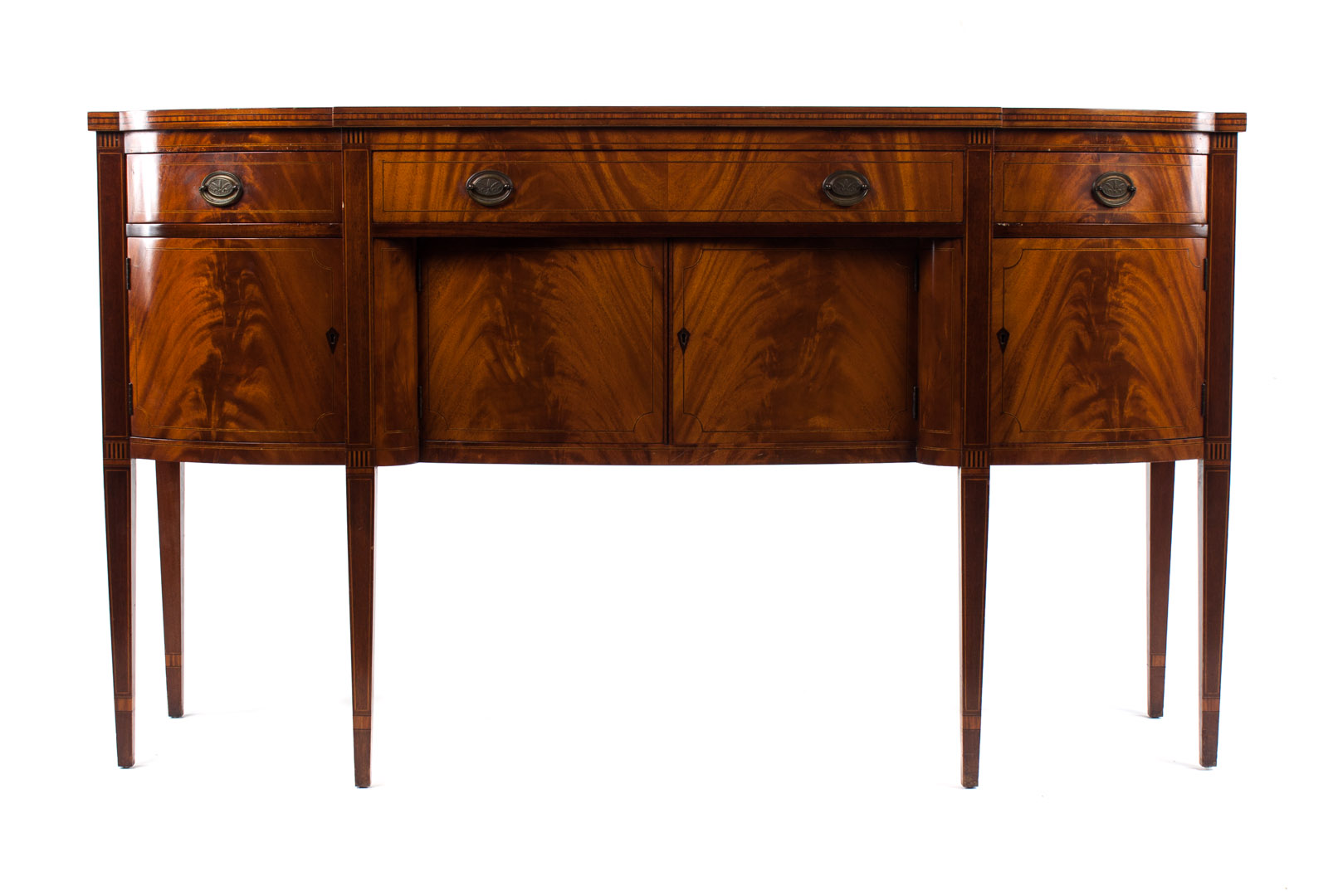 Appraisal: Federal style inlaid mahogany sideboard one long and two short