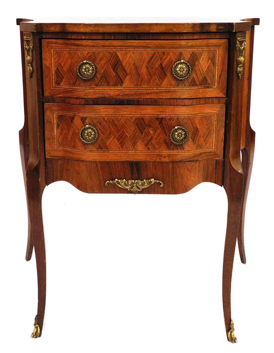 Appraisal: French style two-drawer stand c rosewood and other veneers trapezoidal