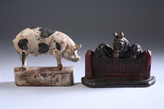 Appraisal: TWO AMERICAN PAINTED CAST-IRON DOORSTOPS One of a spotted pig