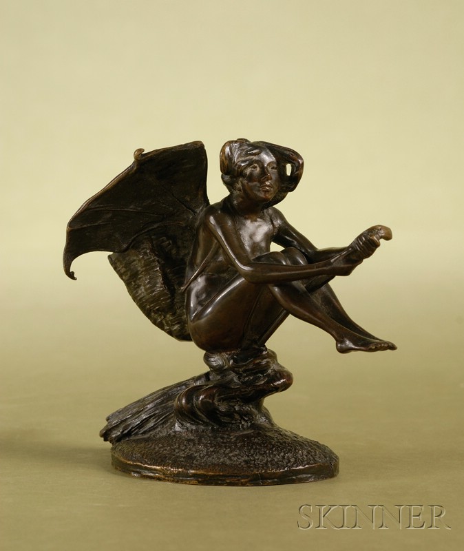 Appraisal: Whimsical French Bronze Winged Sprite-form Match-holder early th century brown