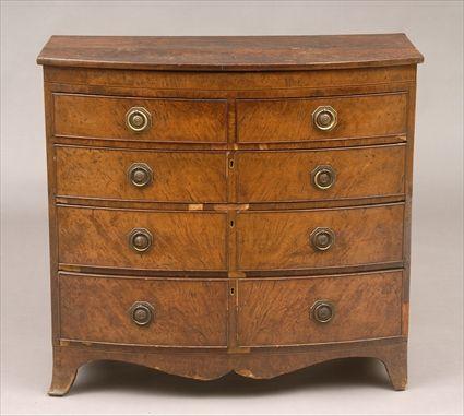 Appraisal: LATE REGENCY MULBERRY VENEERED CHEST OF DRAWERS The d-shape top