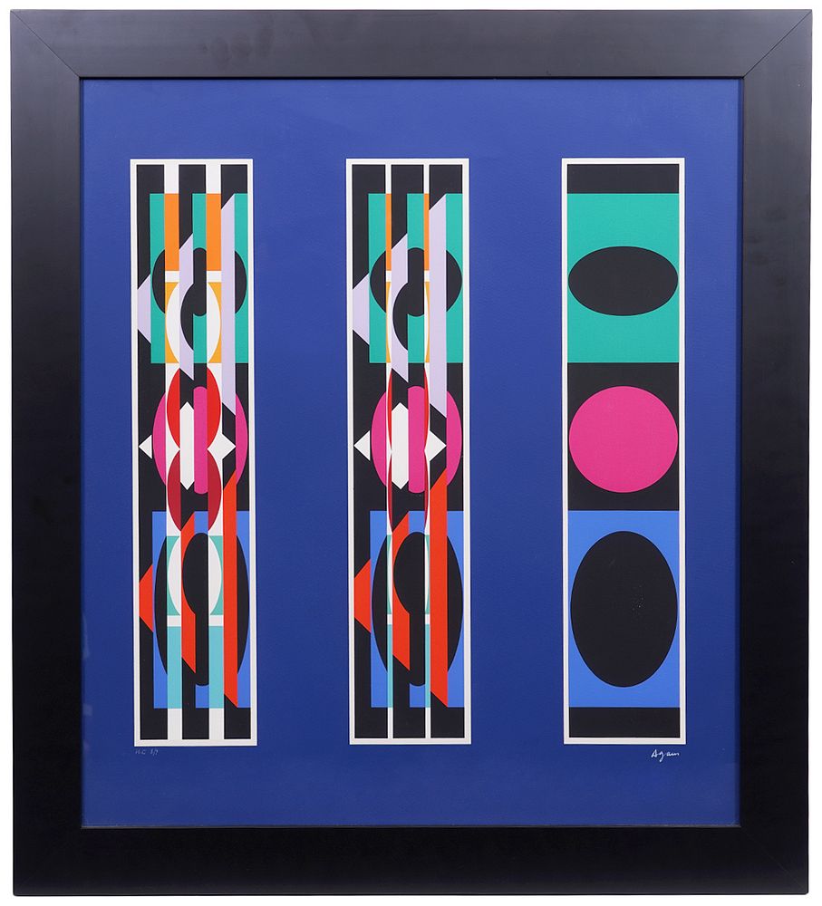 Appraisal: Yaacov Agam Triptych Screenprint Yaacov Agam Israel Born Agam Triptych