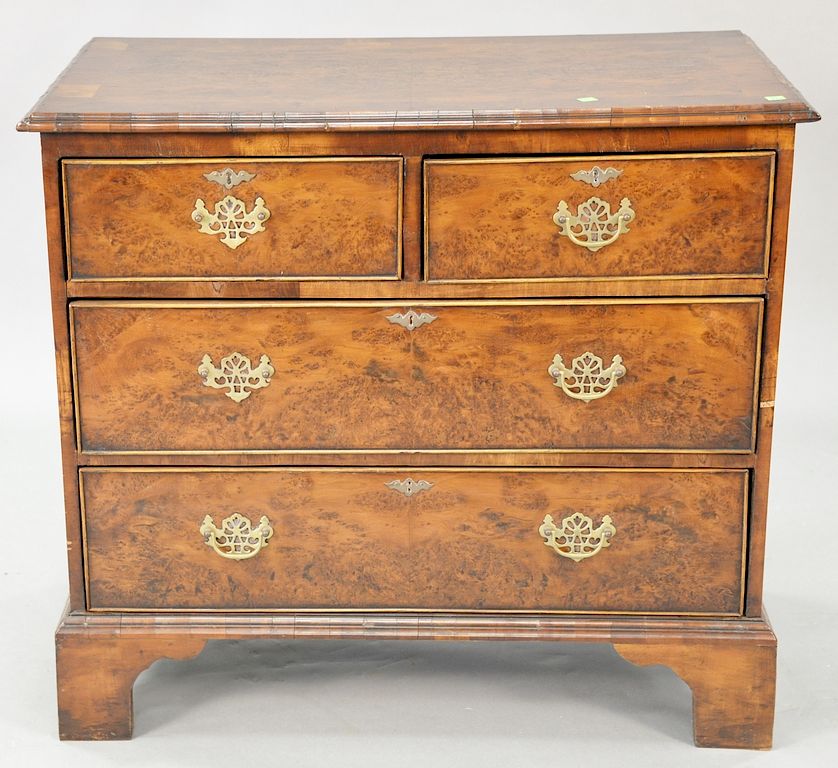 Appraisal: Two over three drawer burlwood chest Two over three drawer