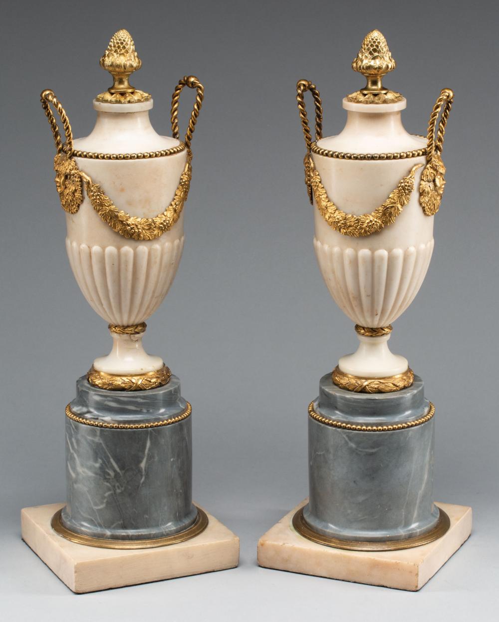 Appraisal: Pair of French Neoclassical-Style Bronze-Mounted Marble Cassolettes mounted with garlands