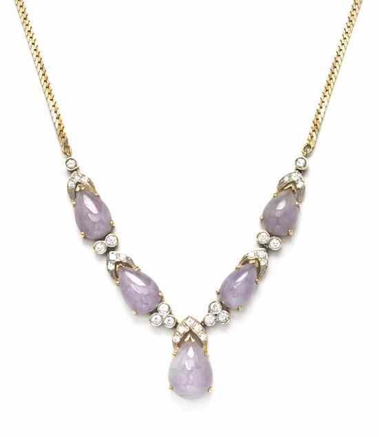 Appraisal: An Karat Yellow Gold Lavender Jade and Diamond Necklace consisting