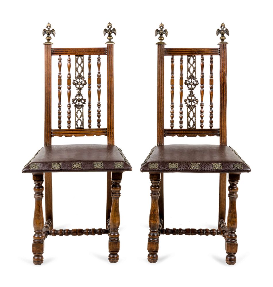 Appraisal: A Pair of Continental Bronze Mounted Walnut Side Chairs A