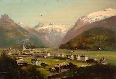 Appraisal: Late th Century Swiss School View of Engelberg with Distant