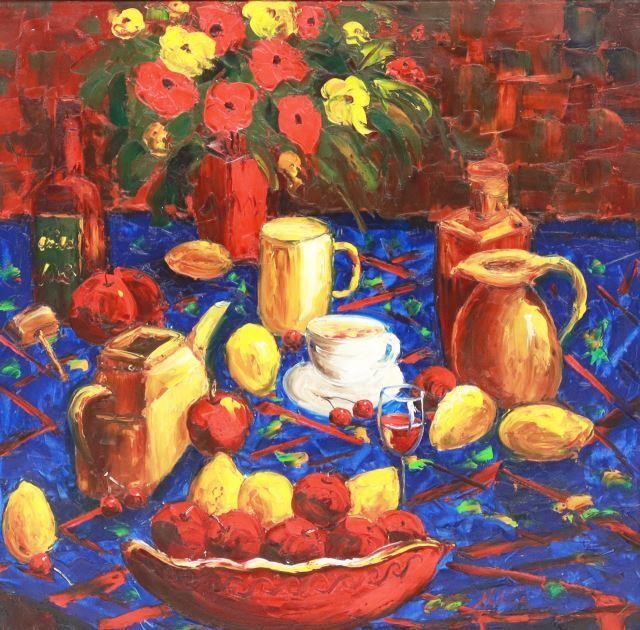 Appraisal: Framed oil on canvas painting Still Life with Fruit and