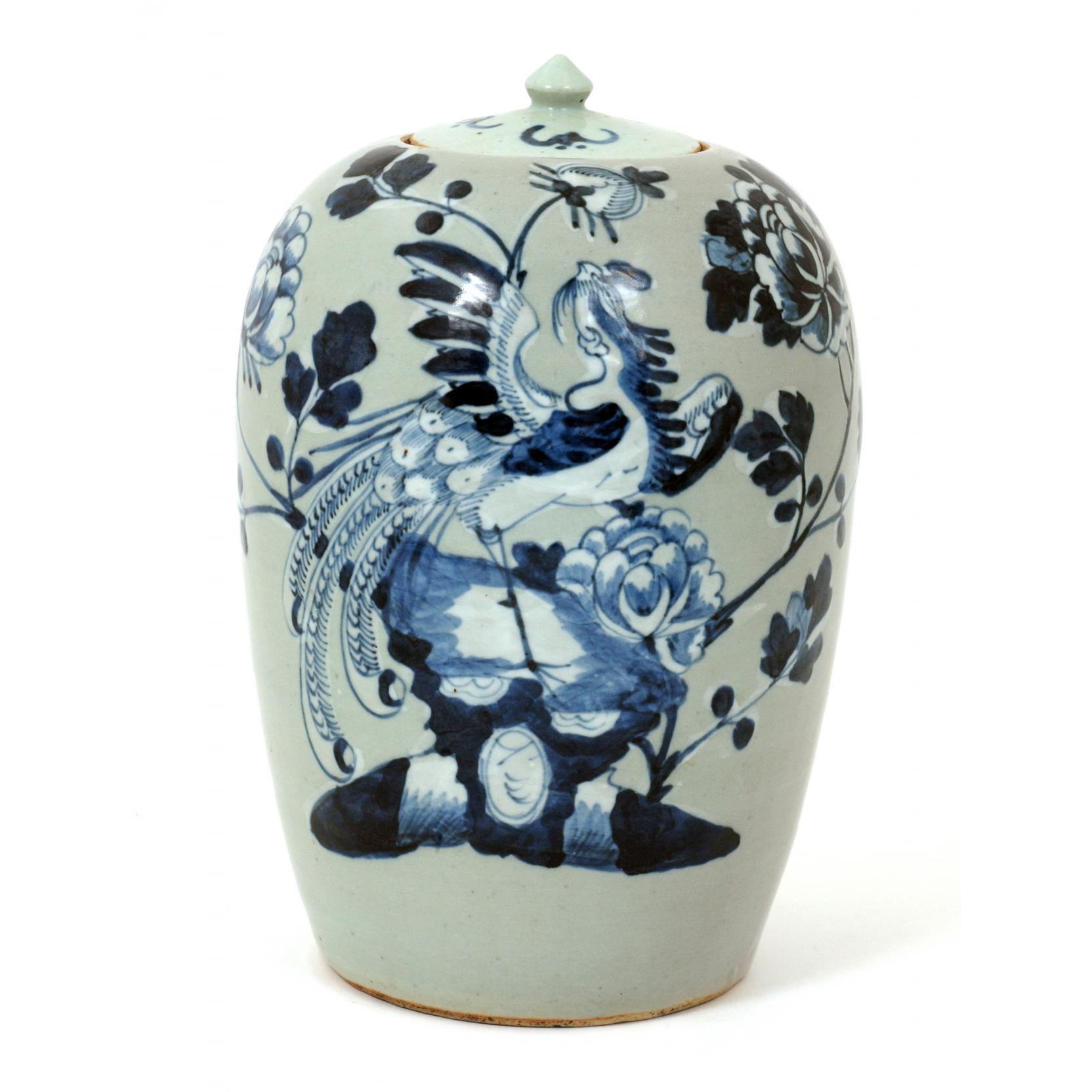 Appraisal: Chinese Gray and Blue Ginger Jar with Phoenix late th