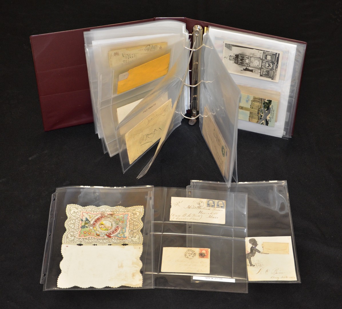 Appraisal: Ephemera binder containing letterheads envelopes valentines unused postcards stationary postcards