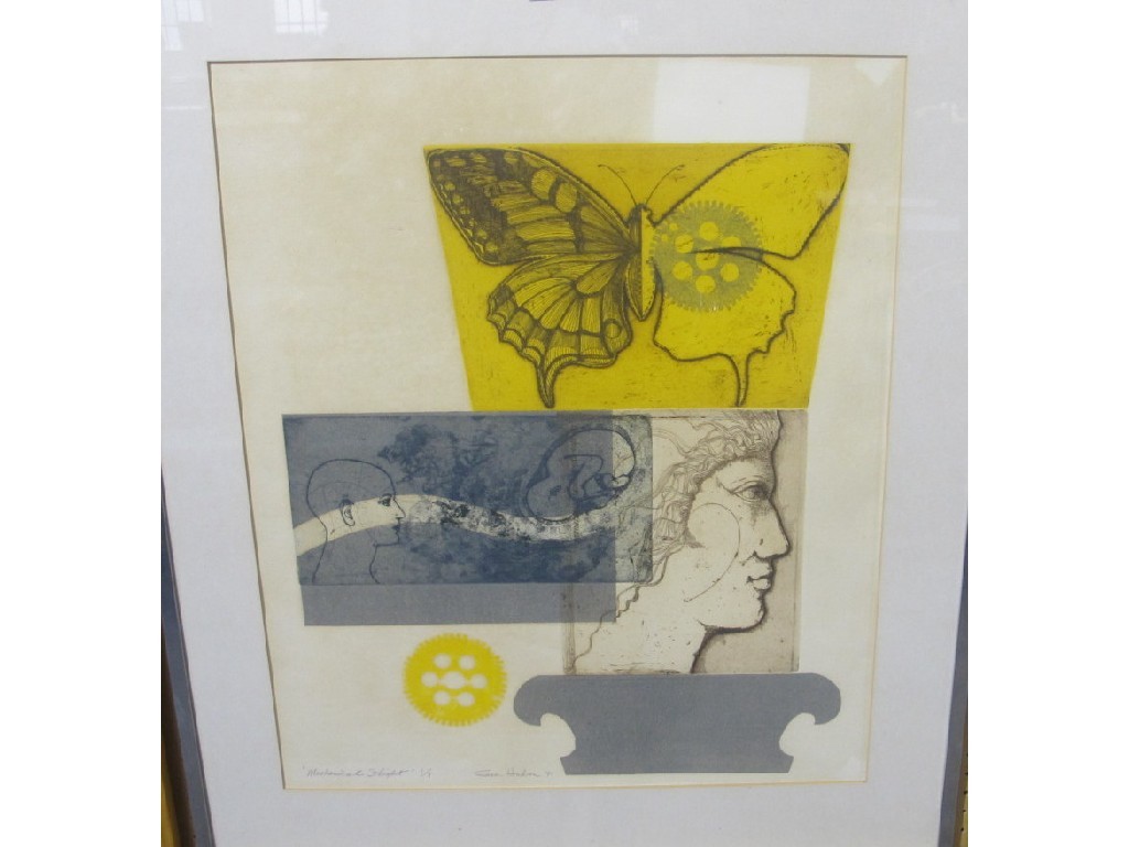 Appraisal: SUSAN HUDSON Unique etching in colours 'Mechanical Flight' signed and