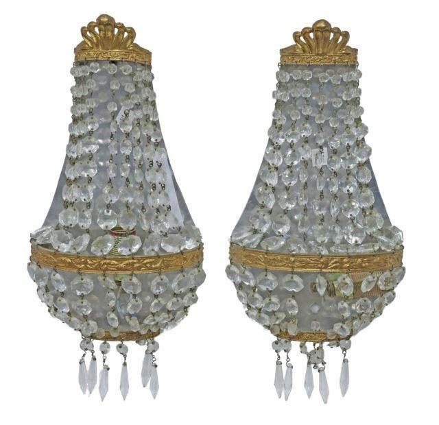 Appraisal: pair Empire style crystal prism wall sconces th c having