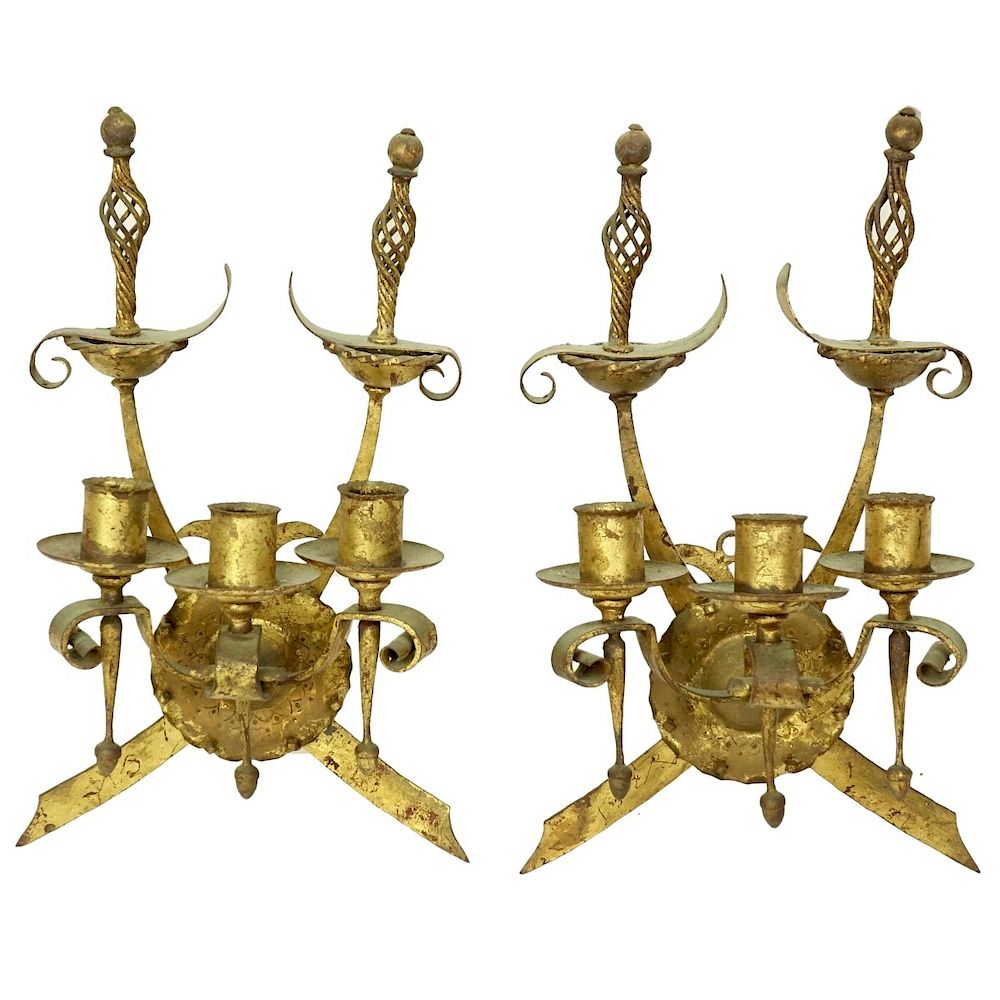 Appraisal: Pair of Gilt Painted Cast Iron Wall Sconces Pair of