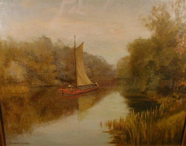 Appraisal: Donald Floyd Tranquil river scene with tree lined banks and