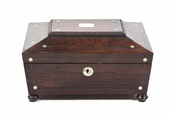 Appraisal: A Regency Rosewood and Mother-of-Pearl Inlaid Sewing Box having a