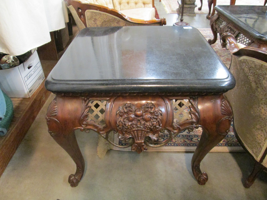 Appraisal: LOUIS XV STYLE LAMP TABLE featuring a square black marble