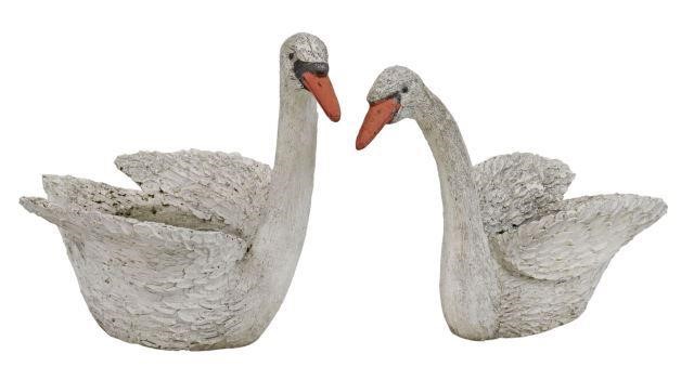 Appraisal: lot of Cast stone swan planters painted white with red