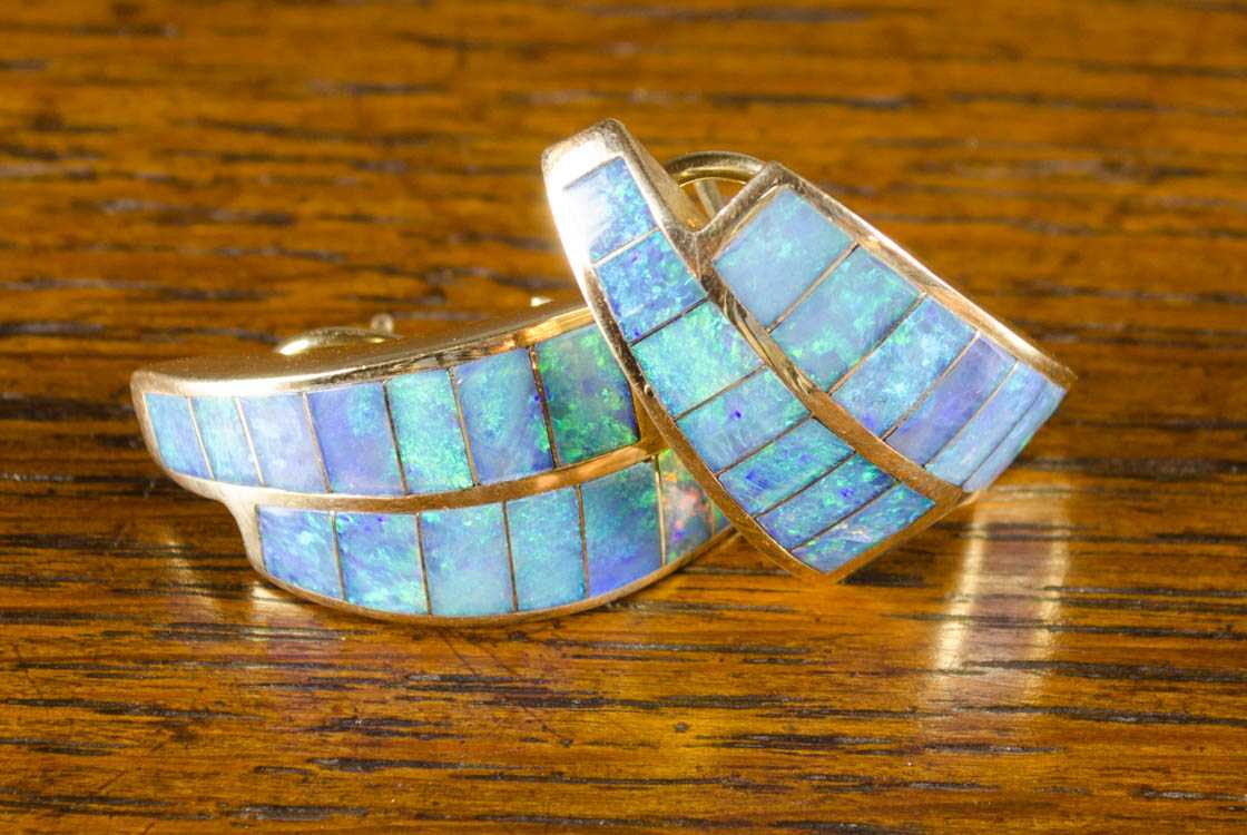 Appraisal: PAIR OF SIGNED OPAL AND YELLOW GOLD EARRINGS each k