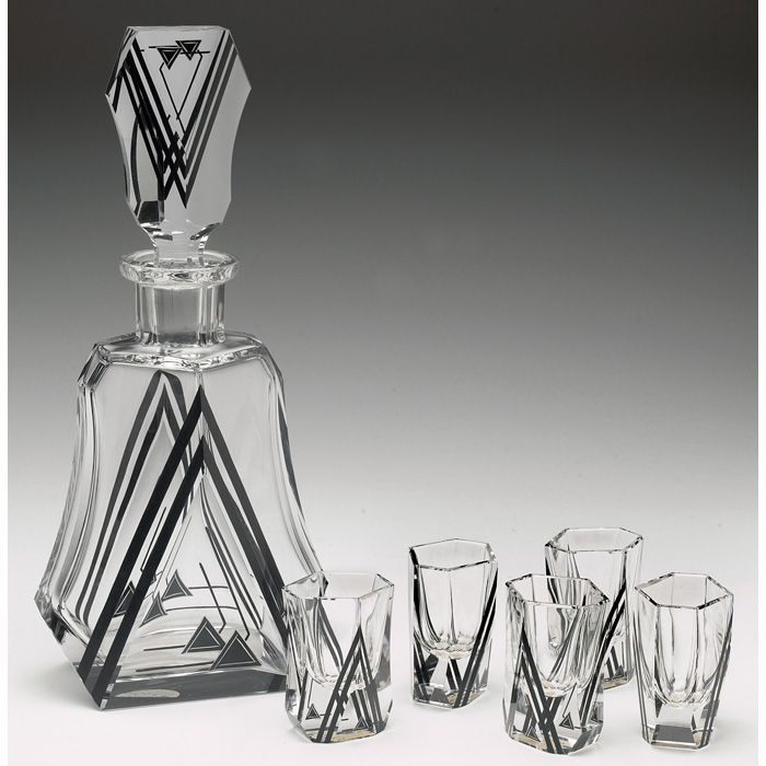 Appraisal: Czech decanter set decanter and five glasses in clear glass