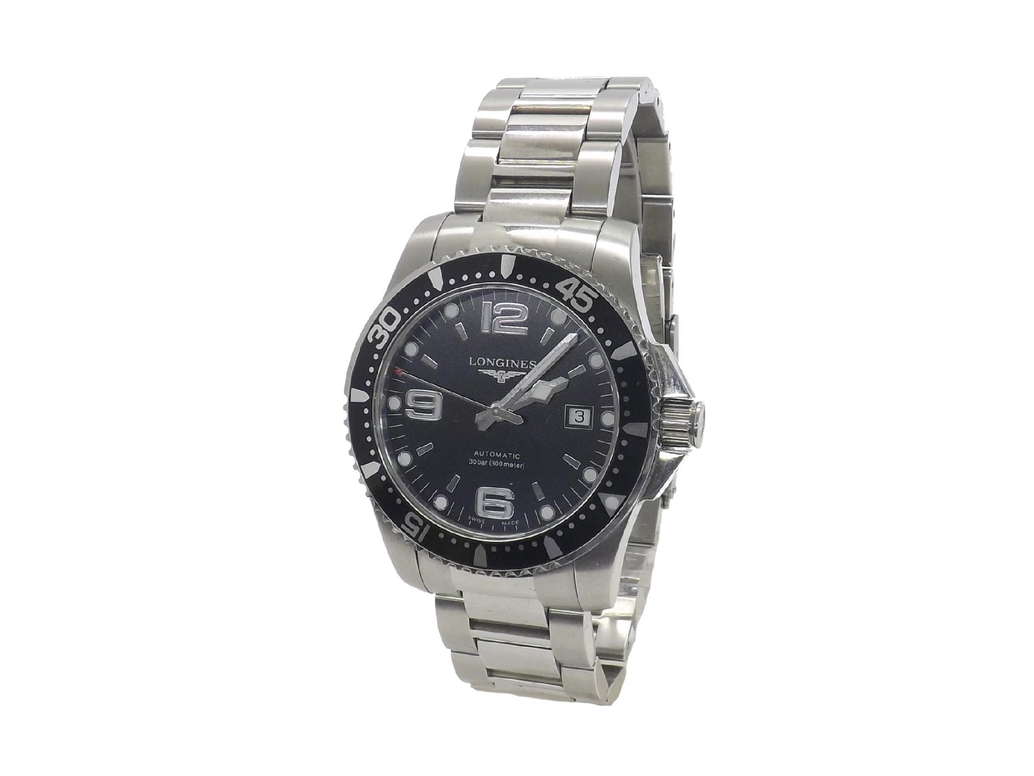 Appraisal: Longines Hydro Conquest automatic black dial stainless steel gentleman's bracelet