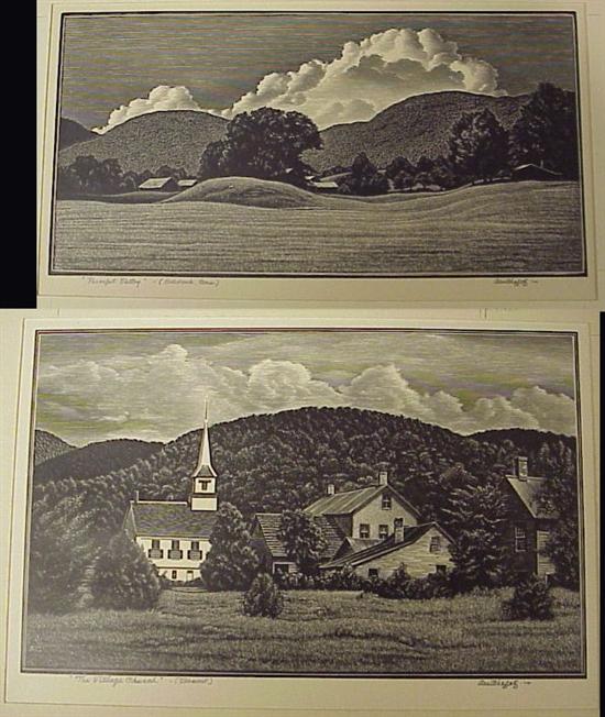 Appraisal: Asa Cheffetz American - two wood engravings Village Church and