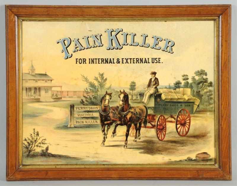 Appraisal: Early Tin Davis Pain Killer Sign Circa s Framed without