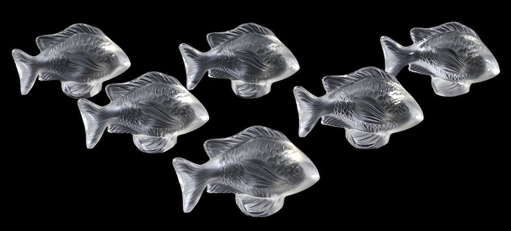 Appraisal: Lalique Crystal Fish Place Card Holders Set of clear crystal