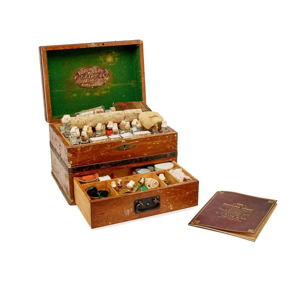 Appraisal: VICTORIAN METAL BANDED MEDICINE CHEST PRESENTED TO THE EARL OF