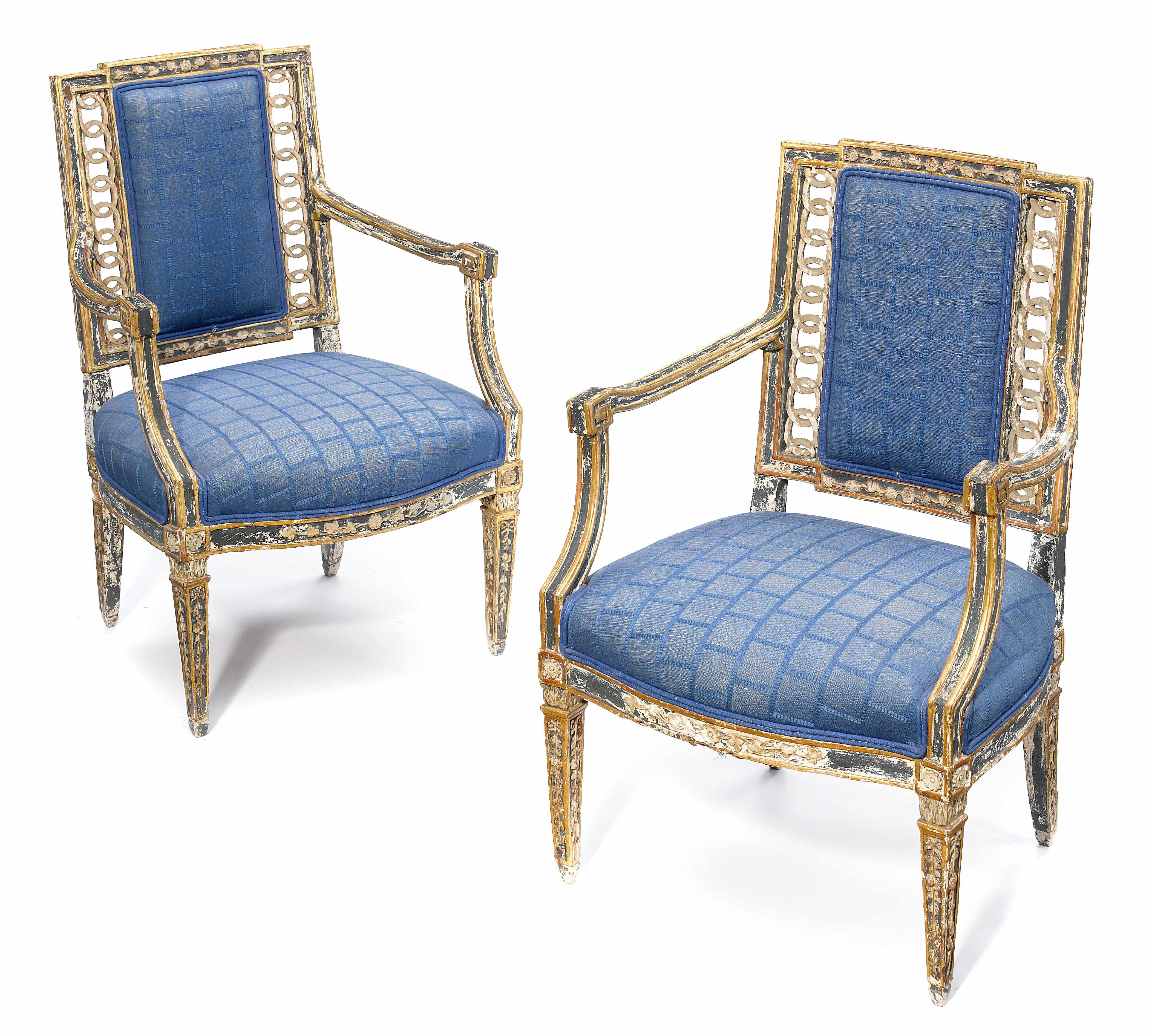 Appraisal: A pair of Italian Neoclassical paint decorated and parcel giltwood