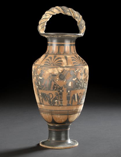 Appraisal: Grand Tour Pottery Arched Rope-Twist-Handled Vase fourth quarter th century