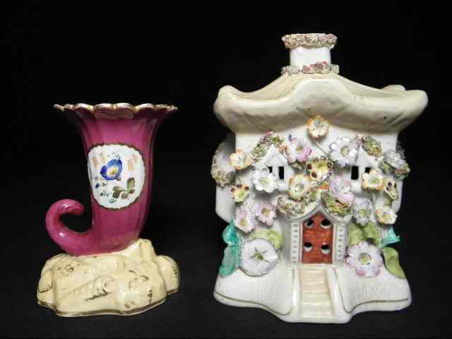 Appraisal: Staffordshire porcelain cottage and Alcock porcelain cornucopia vase Both th