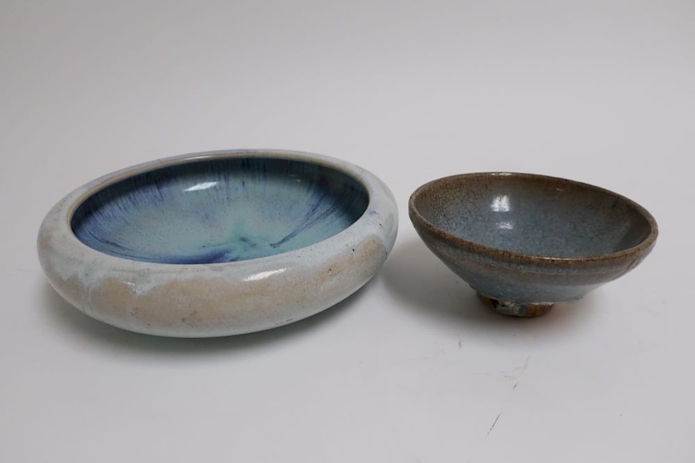 Appraisal: Song Junyao Style Teabowl and Basin Both heavily glazed in