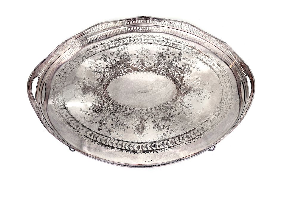 Appraisal: An English Silver Plate Oval Serving Tray Height x width