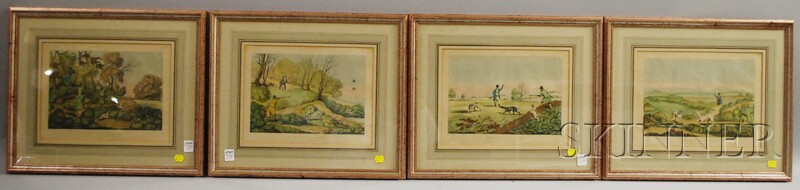 Appraisal: Set of Four Framed I W Laird Hand-colored Lithograph Hunting