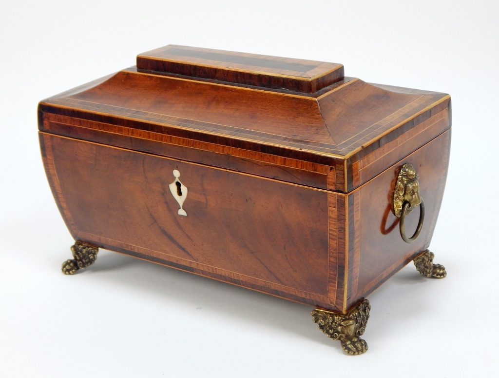 Appraisal: ANTIQUE GEORGIAN MAHOGANY INLAID TEA CADDY England Late th- th