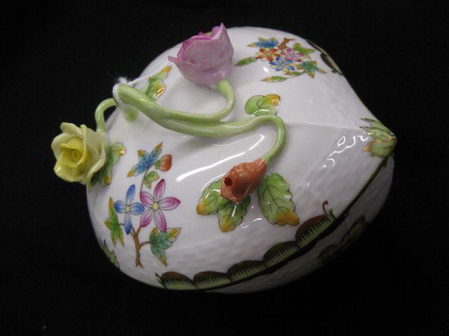 Appraisal: Herend Porcelain Figural Dresser Box leaf shape butterfly floral with