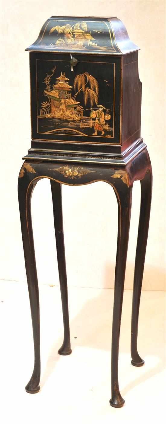 Appraisal: A Chinoiserie black lacquered storage box on stand th century