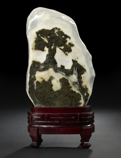 Appraisal: Chinese Two-Color Scholar's Gazing Stone and Stand the layered stone