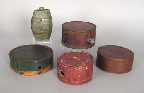 Appraisal: Five bentwood canteens th c largest - dia