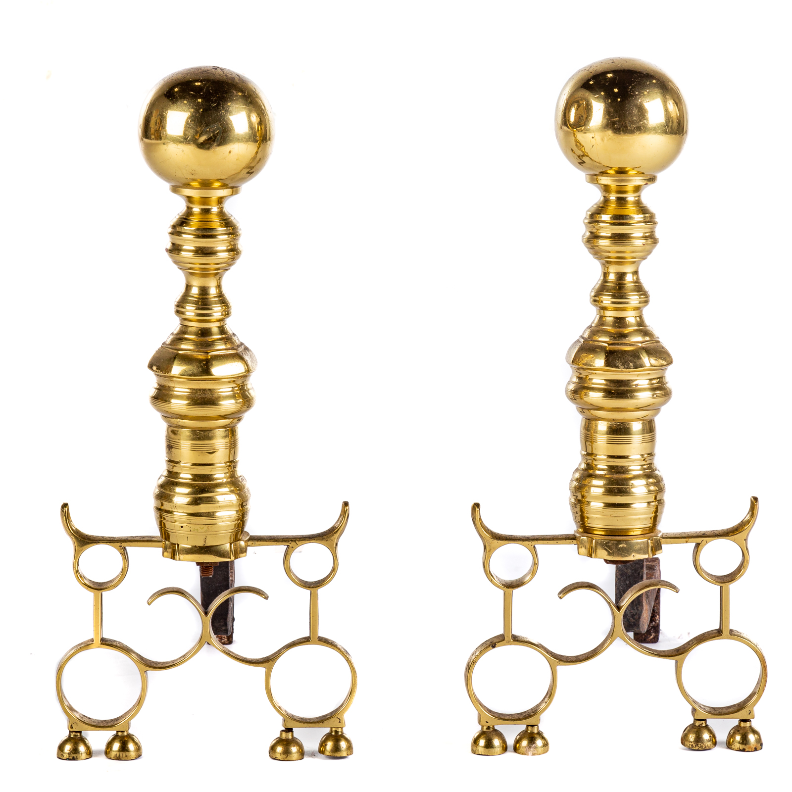 Appraisal: A PAIR OF CHIPPENDALE STYLE CANNON BALL ANDIRONS Circa -