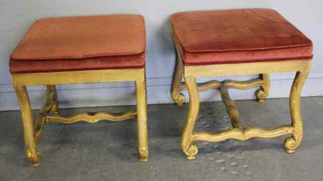 Appraisal: Pair of French Painted Louis XVI Style Ottomans From a