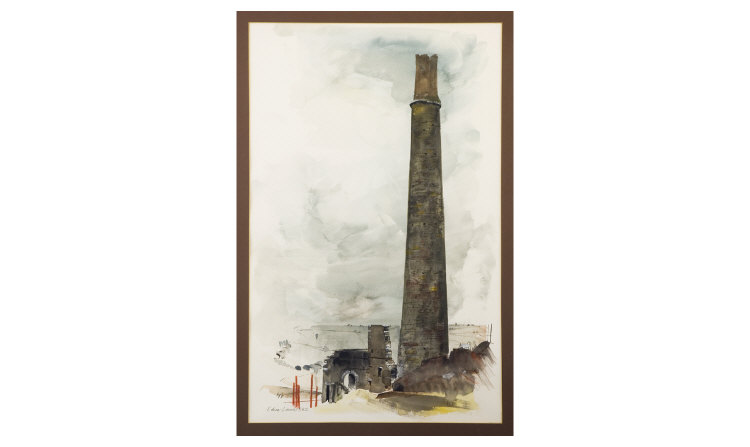 Appraisal: Edna Lumb Framed Watercolour Chimney United Downs Cornwall Signed And