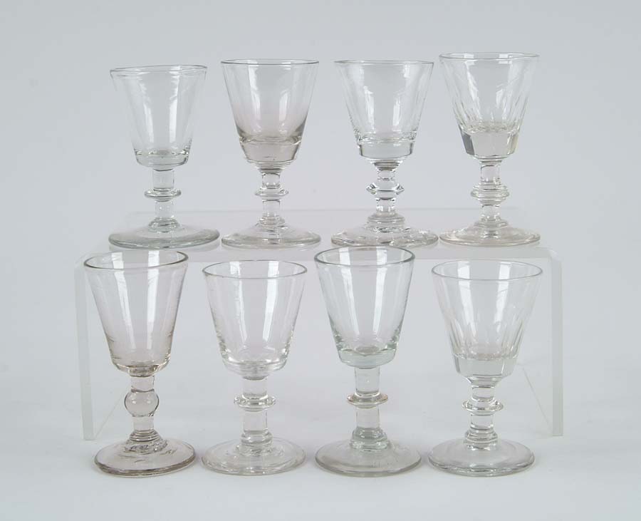 Appraisal: LOT OF EIGHT EARLY KNOBBED WINE GLASSES Six have tapered