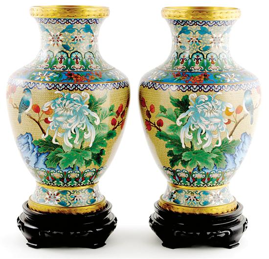 Appraisal: Pair Chinese cloisonne vases th century baluster forms with intricate