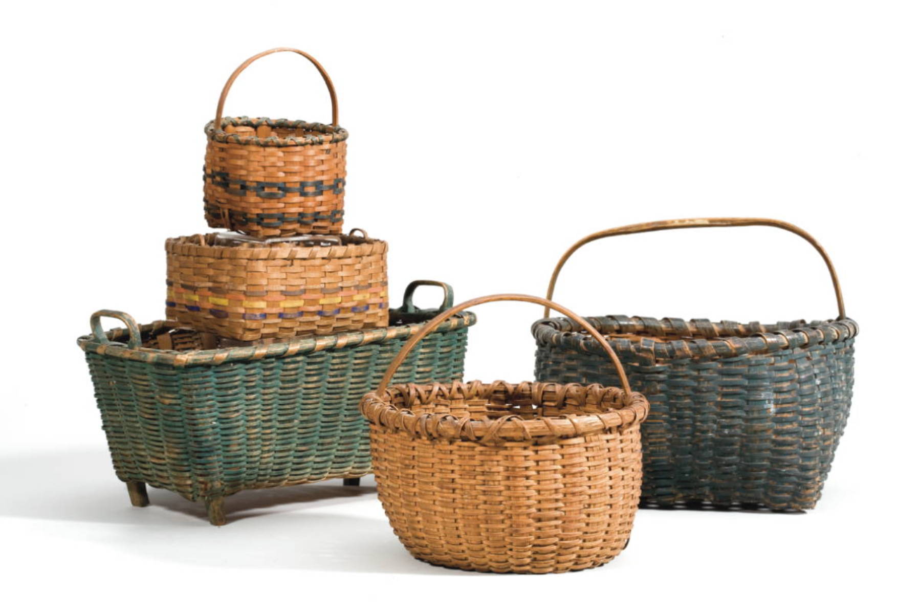 Appraisal: FIVE AMERICAN WOVEN BASKETS INCLUDING A NORTHEAST WOODLANDS EXAMPLE Including