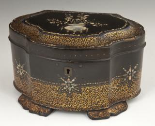 Appraisal: Anglo Chinese Black Lacquer Mother-of-Pearl Inlaid Tea Caddy late th